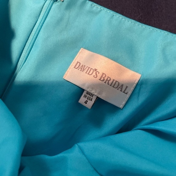 David’s Bridal Malibu Blue Ruched Short Prom Dress - Picture 9 of 11